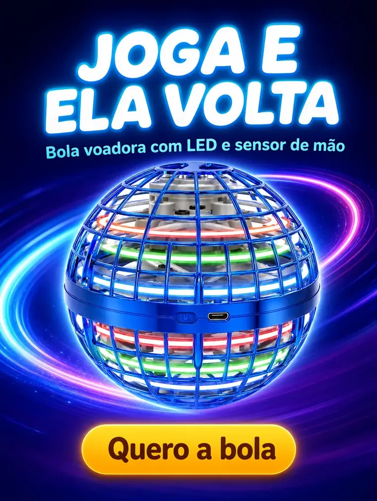 Joga e ela volta: bola voadora com LED e sensor de mão. Quero a bola.