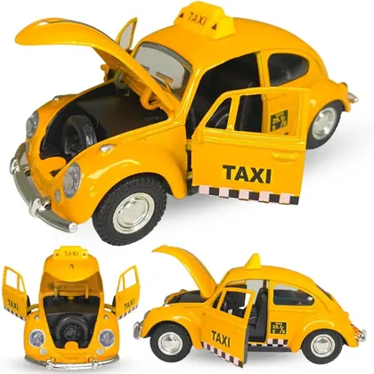 Miniatura Fusca Táxi de Metal com Portas e Capô que Abrem