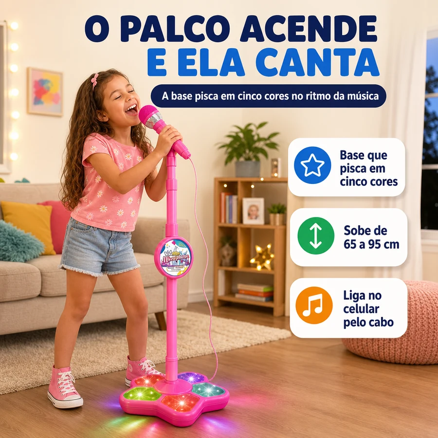 Kid Star — Microfone Karaokê Infantil com Palco de Luzes — imagem 2
