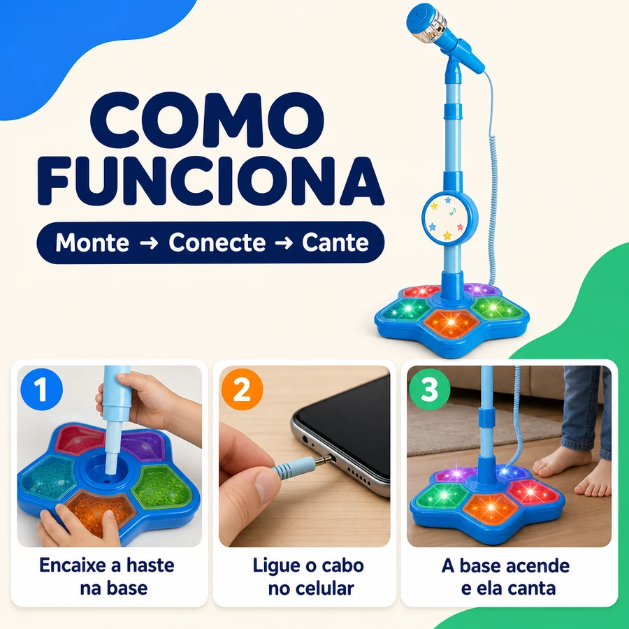 Kid Star — Microfone Karaokê Infantil com Palco de Luzes — imagem 3