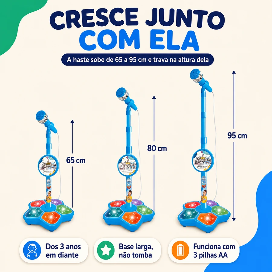 Kid Star — Microfone Karaokê Infantil com Palco de Luzes — imagem 4