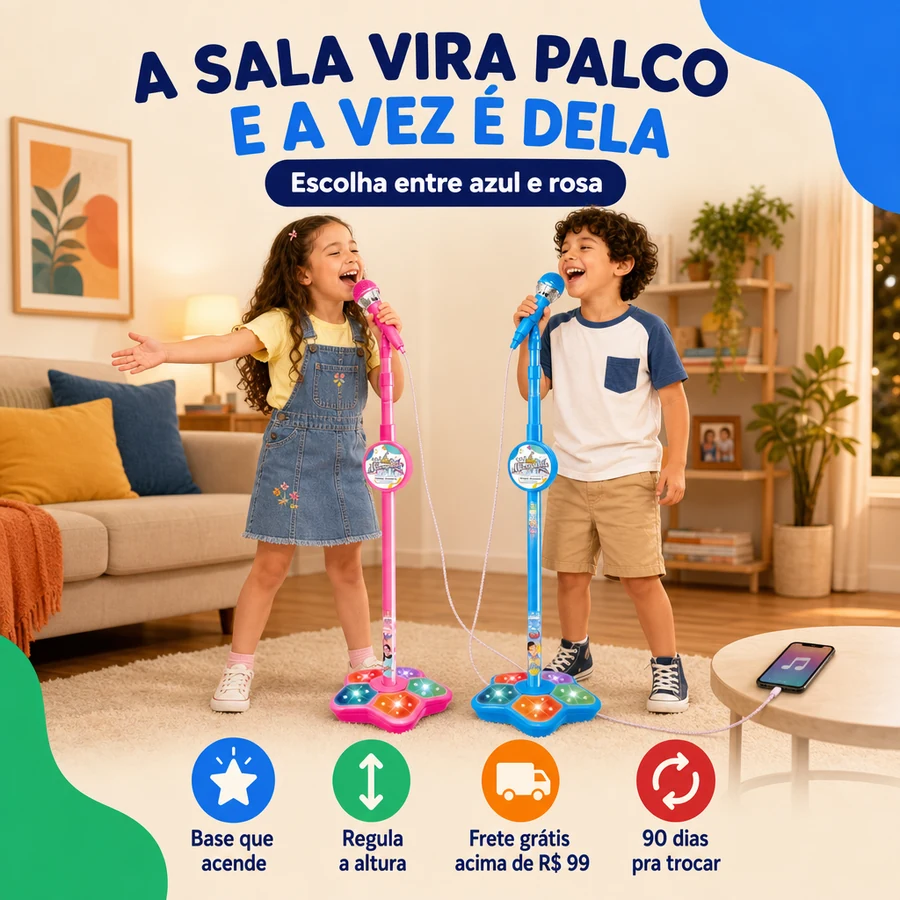 Kid Star — Microfone Karaokê Infantil com Palco de Luzes — imagem 6