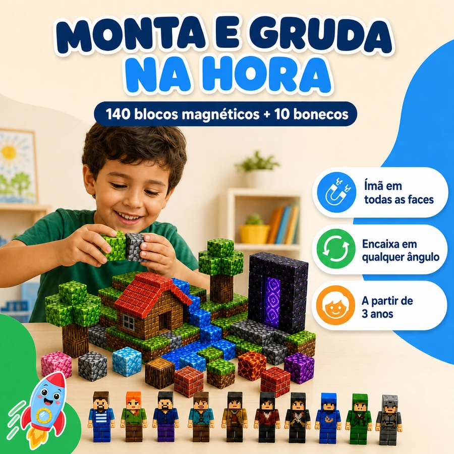 Kit 140 Blocos Magnéticos + 10 Bonecos — imagem 2