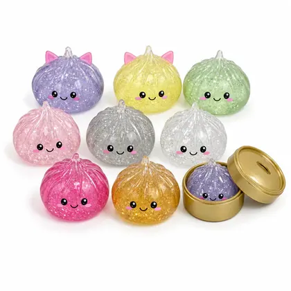 Kit 8 Squishy Surpresa Guioza em Cápsula Dourada