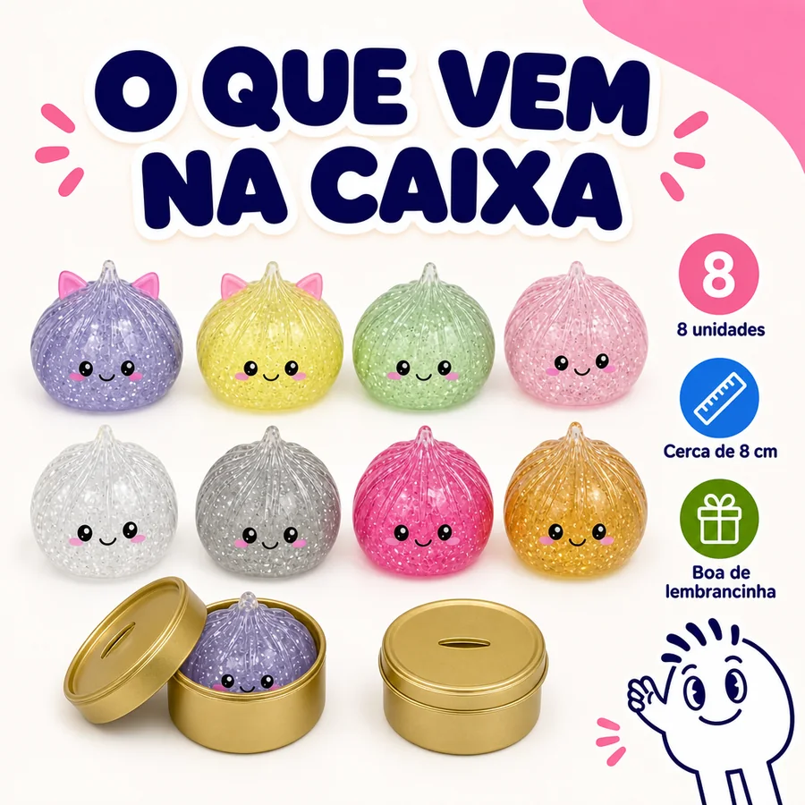 Kit 8 Squishy Surpresa Guioza em Cápsula Dourada — imagem 4