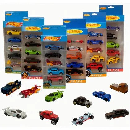 Kit 5 Carrinhos de Metal Estilo Miniatura de Coleção
