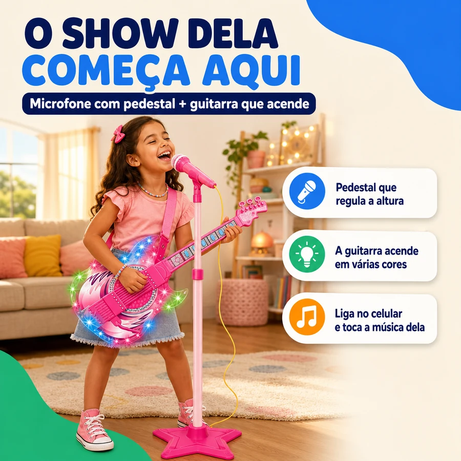 Microfone Infantil com Pedestal + Guitarra de Brinde — imagem 2