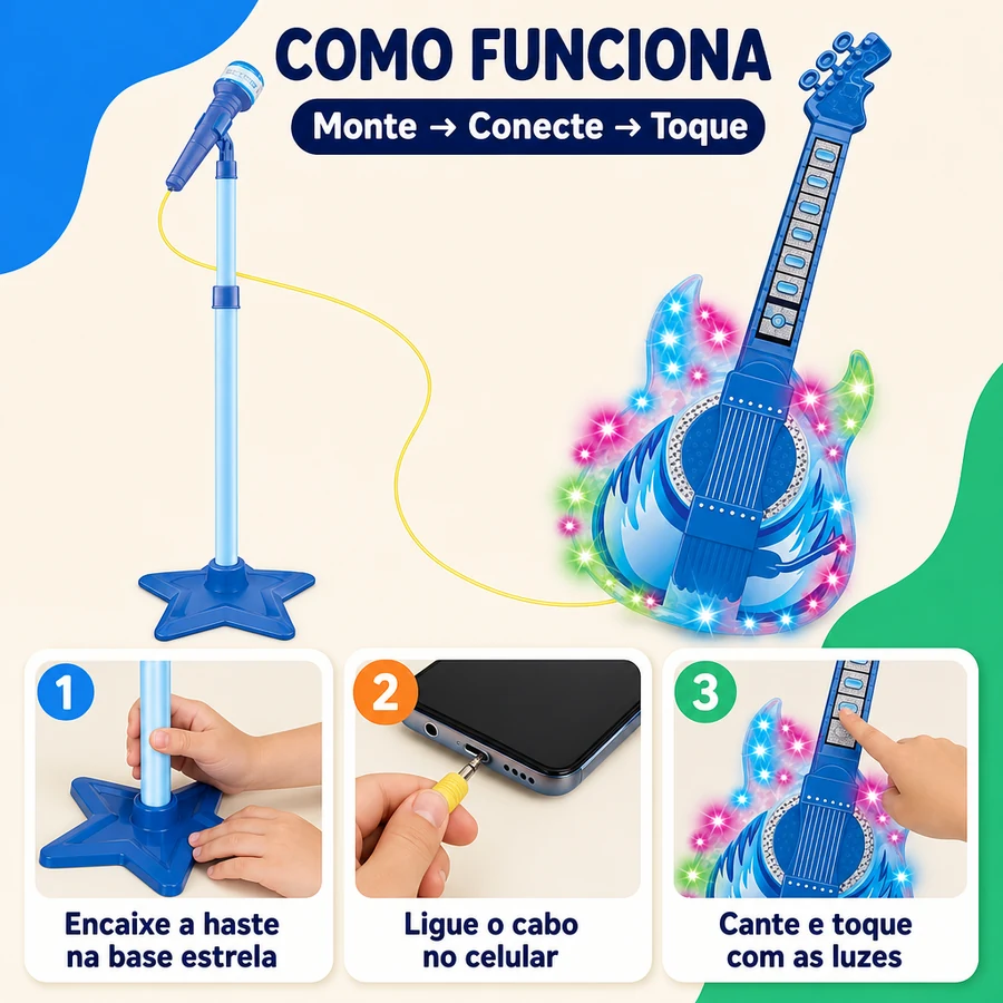Microfone Infantil com Pedestal + Guitarra de Brinde — imagem 3