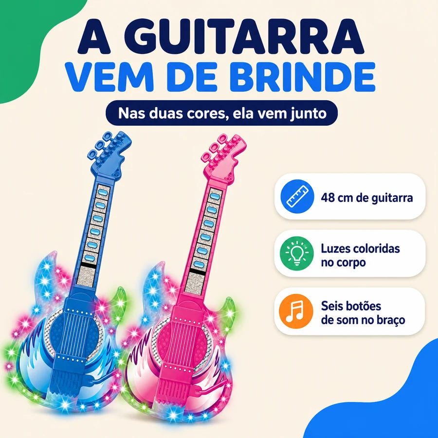 Microfone Infantil com Pedestal + Guitarra de Brinde — imagem 4