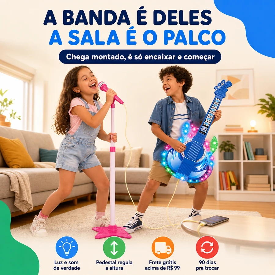 Microfone Infantil com Pedestal + Guitarra de Brinde — imagem 5