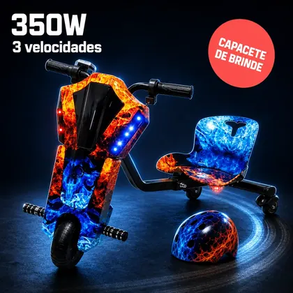 Triciclo Drift Elétrico Infantil 350W + Capacete de Brinde