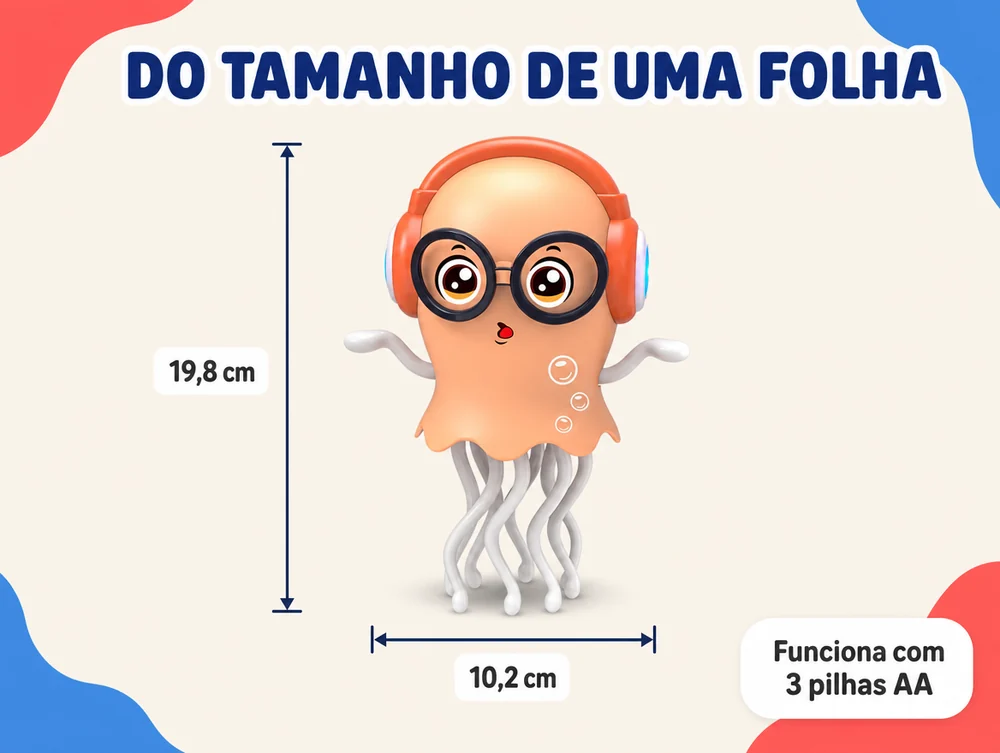 Do tamanho de uma folha: 19,8 por 10,2 cm, funciona com 3 pilhas AA