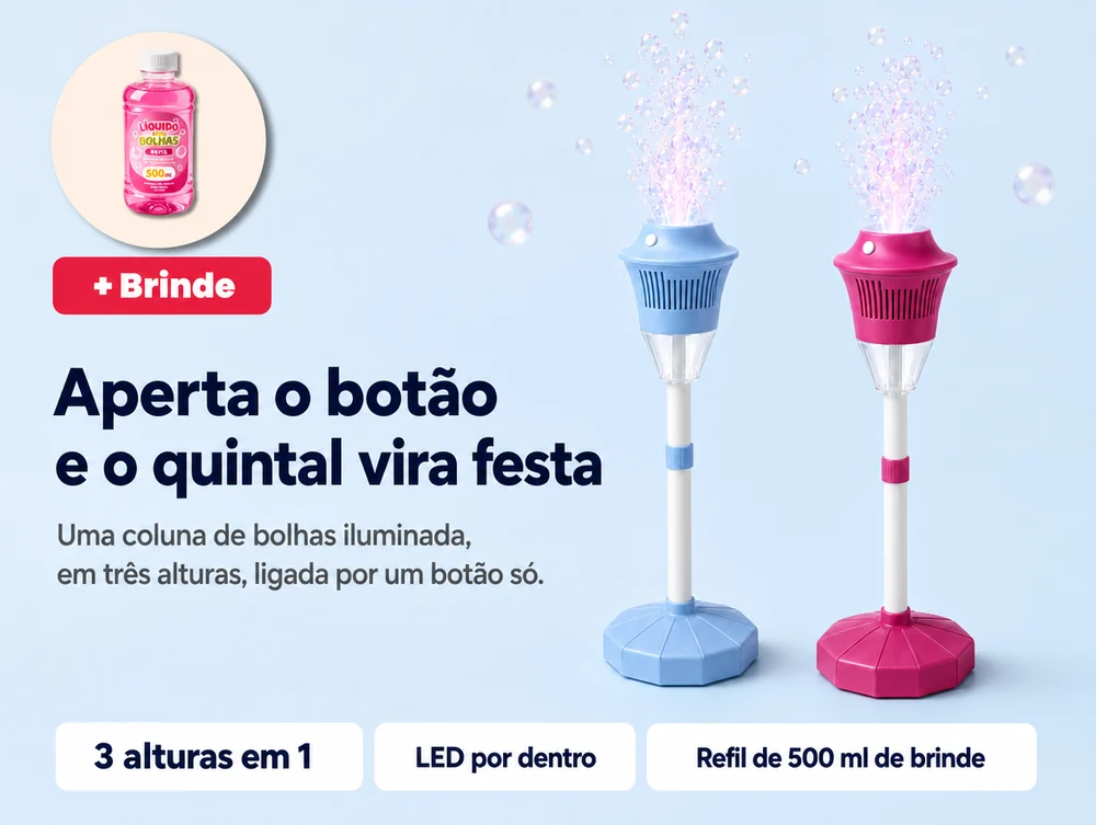 Aperta o botão e o quintal vira festa: 3 alturas em 1, LED por dentro e refil de 500 ml de brinde