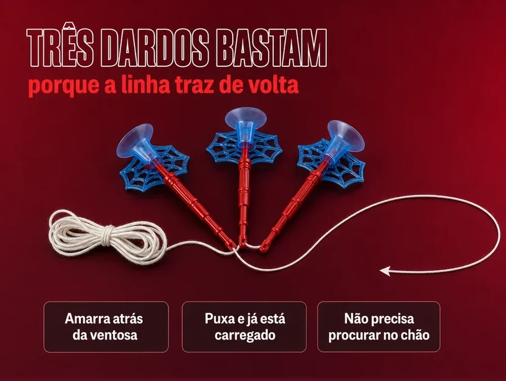 Três dardos bastam porque a linha traz de volta