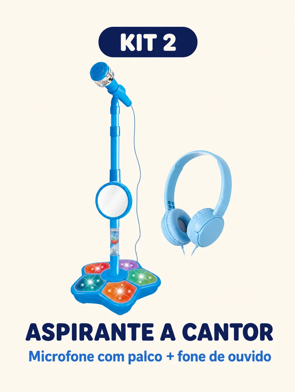 Kit Aspirante a cantor: o microfone com palco mais o fone de ouvido