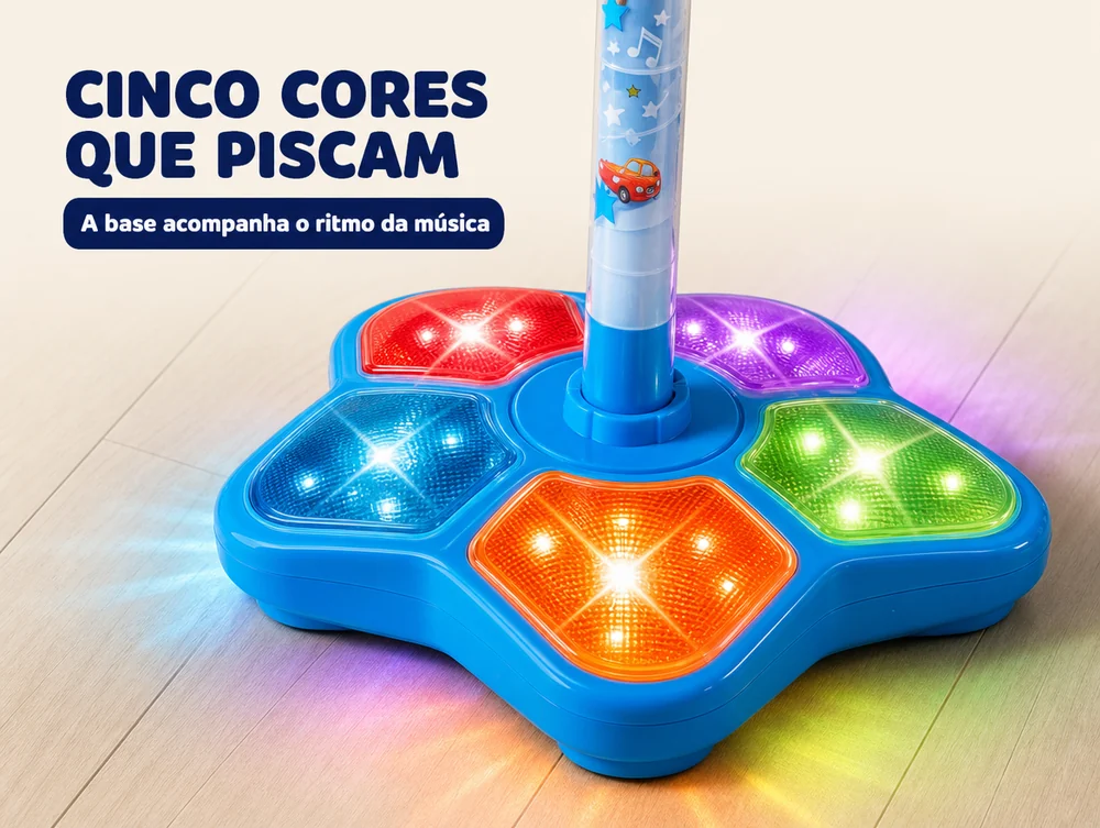 Cinco cores que piscam: a base acompanha o ritmo da música