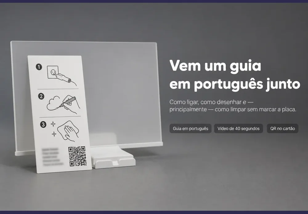Vem um guia em português junto, com vídeo de 40 segundos no QR