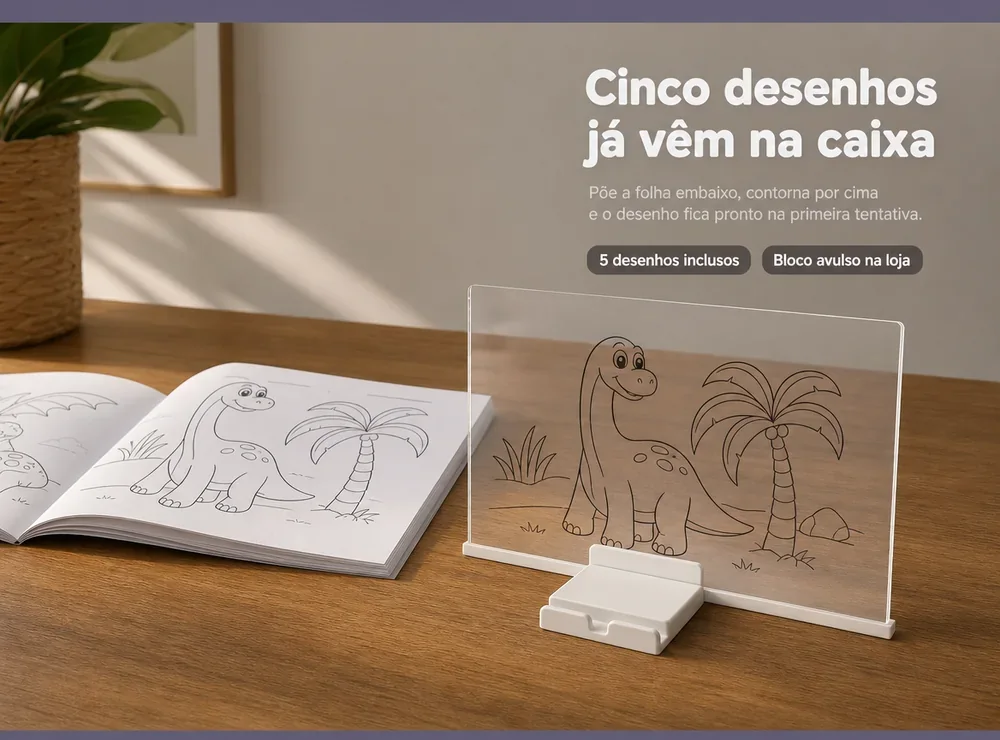 Cinco desenhos já vêm na caixa pra contornar