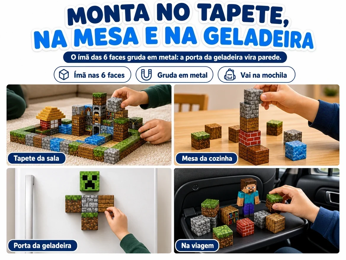 Blocos Magnéticos Minecraft + 10 Bonecos
