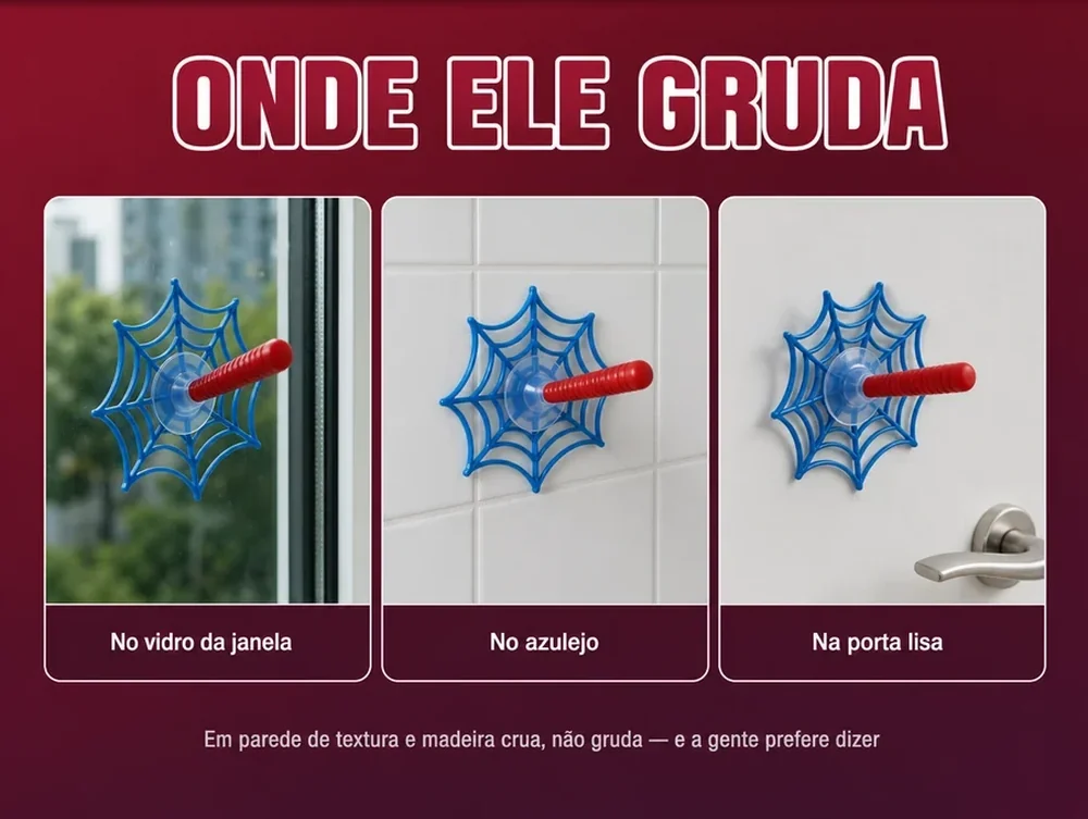 Onde ele gruda: no vidro da janela, no azulejo e na porta lisa