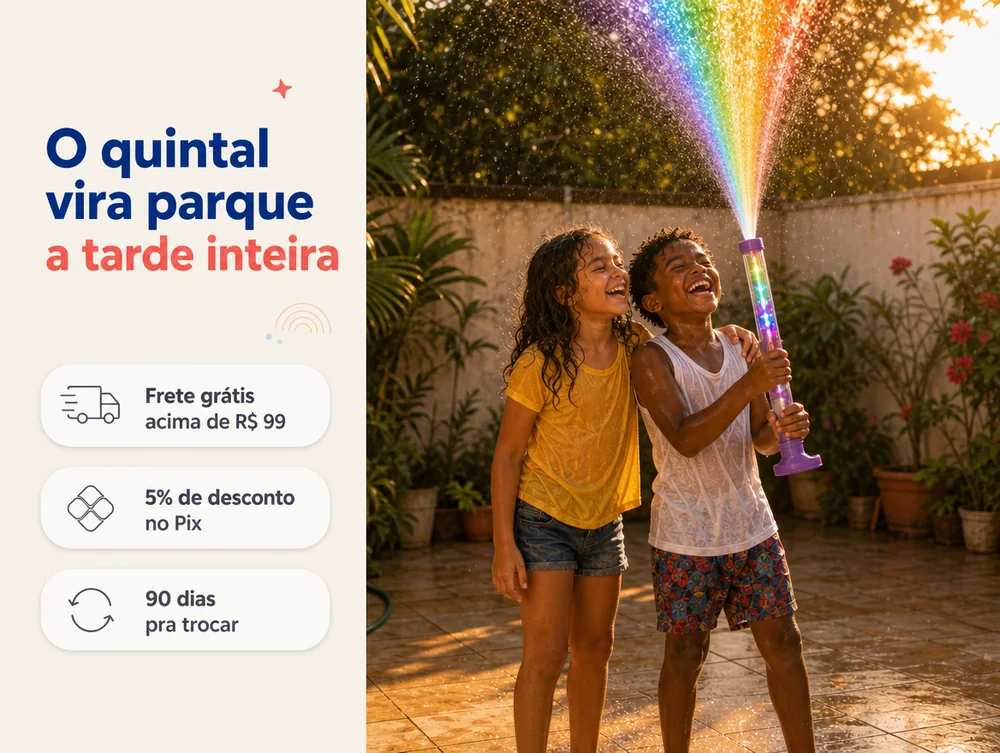 O quintal vira parque a tarde inteira: frete grátis acima de R$ 99, 5% no Pix e 90 dias pra trocar